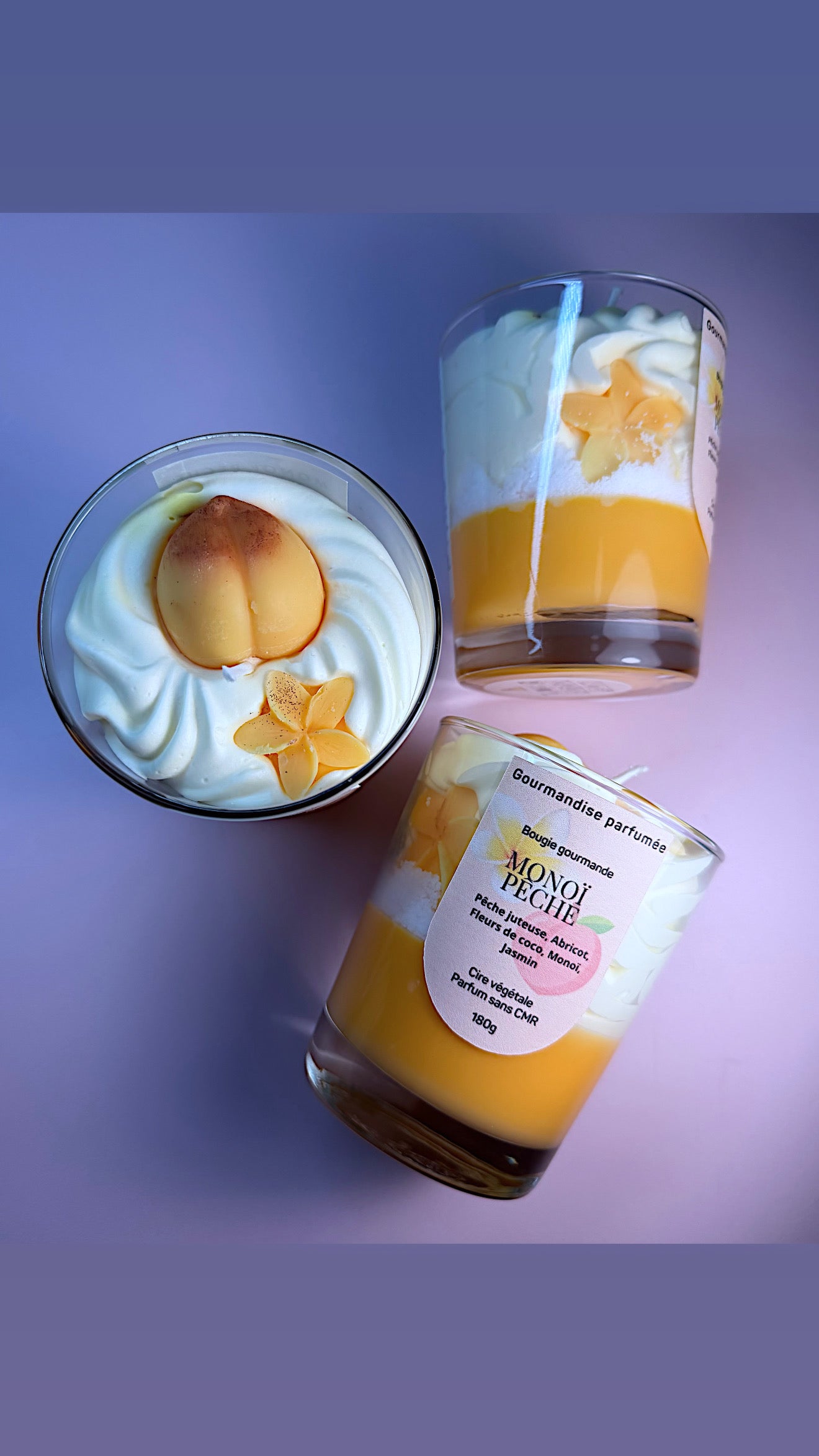 Bougie gourmande « monoï pêche » chantilly
