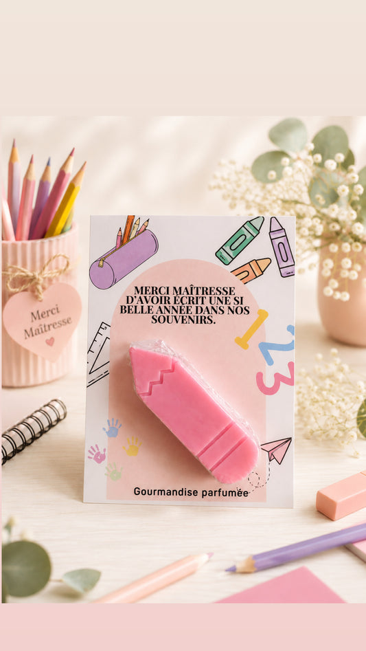 Bougie parfumée crayon – Cadeau maîtresse fin d’année rose
