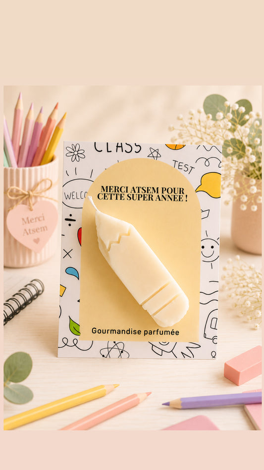 Bougie parfumée crayon – Cadeau atsem fin d’année jaune