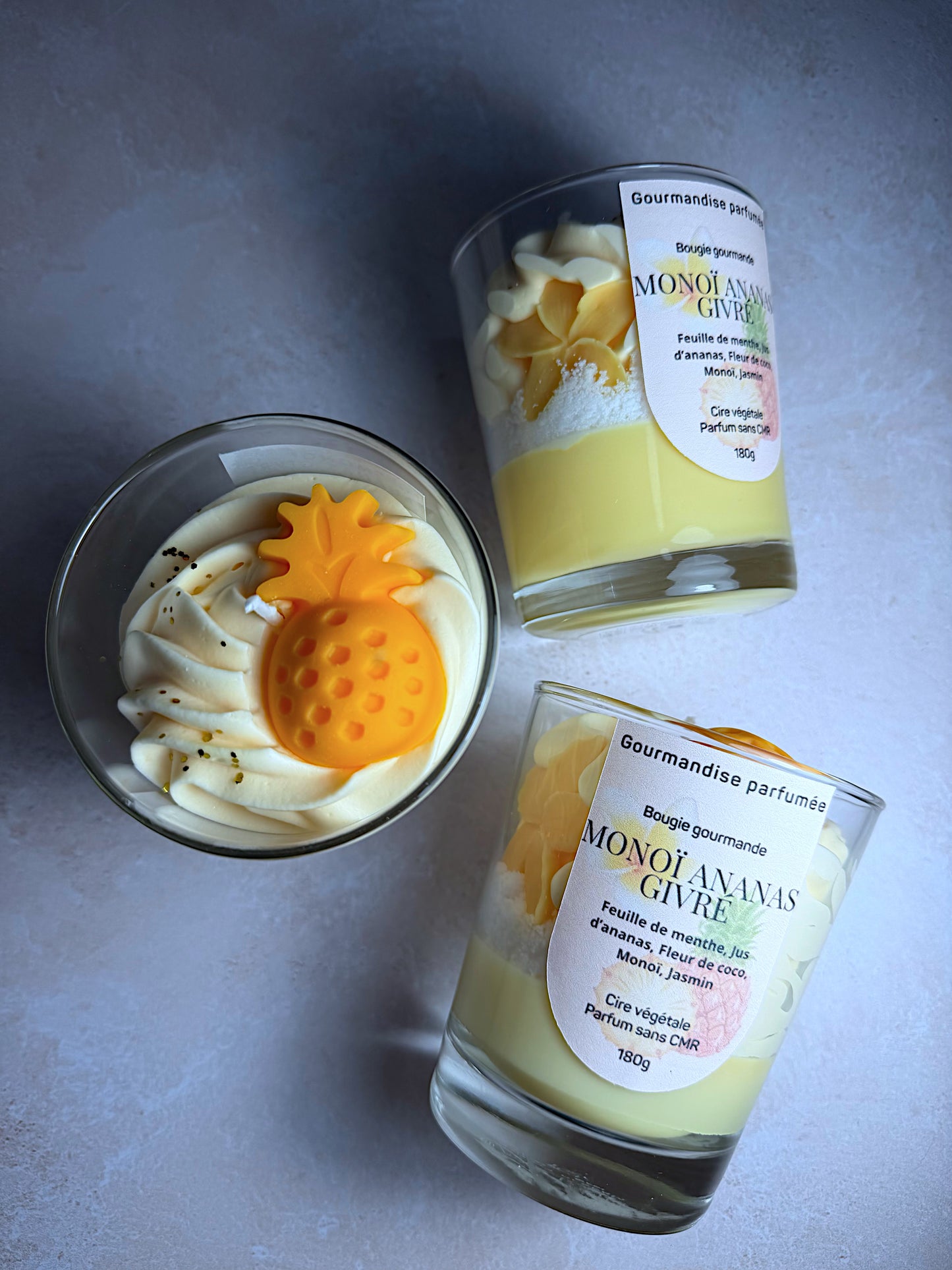 Bougie gourmande « monoï ananas givré » chantilly
